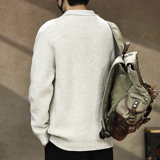 Gu Xiansen American button lapel sweater for men in autumn and winter new POLO Henry collar bottoming shirt thickened knitted sweater for men Khaki M 110-130Jin Jin is equal to 0.5 kg