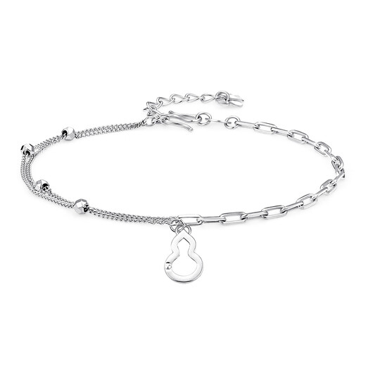 Jin Zhifu Hollow Gourd Platinum Bracelet Women's Fashion Double-layer Platinum Women's Chain O-shaped Chain for Wife and Girlfriend as a Birthday Gift, About 3.5 Grams (More Refund, Less Replenishment)