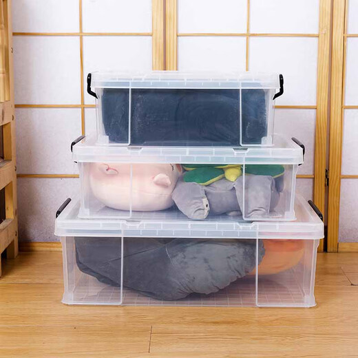 诗迦努日本工艺大号收纳盒扁平型透明加厚收纳箱矮款塑料杂物有盖整理箱 矮款6630【44*30*16.5】 加厚熟胶款