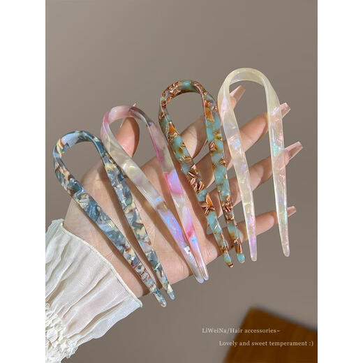 Xiao Panda's high-end acetic acid U-shaped hairpin for women, new Chinese style antique cheongsam, hairpin, horse face skirt, hairpin, hairpin, autumn and winter popular 2 pieces