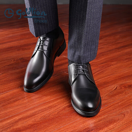 Goldlion Men's Shoes Business Formal Shoes Autumn and Winter Soft Banquet Wedding Shoes Comfortable Derby Leather Shoes 50274043201A Black 42