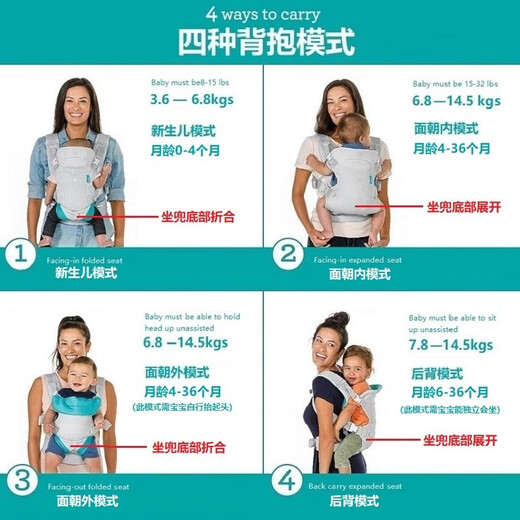 INFANTINO American baby strap breathable and lightweight baby out and carry baby artifact newborn gift 0 month BabyCarrier breathable four-in-one multifunctional strap - Pearl Gray