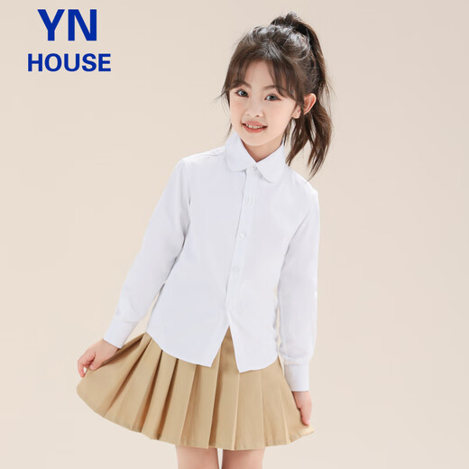 Yinuofang girls' shirt white long-sleeved round neck spring and summer new student Children's Day performance school uniform children's casual T-shirt loose