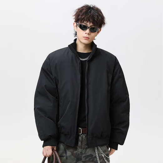 Wassup Sohot cotton jacket men's autumn and winter stand collar thickened warm flight jacket casual handsome down jacket black L