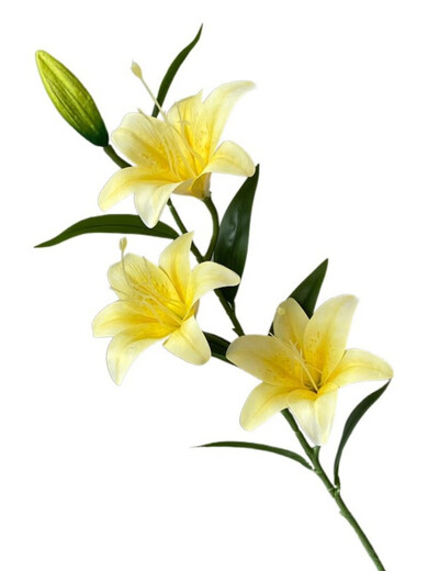 Runlei artificial flower lily artificial flower living room plastic bouquet floor decoration silk flower wedding flower arrangement interior decoration decoration plastic touch large lily-yellow