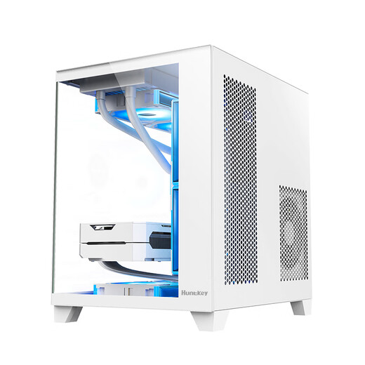 Huntkey V320 First Love Panoramic Sea View Room Case Desktop Computer Case (Double-sided Tempered Glass/Left and Right Partitions/240 Water Cooling/7 Fan Positions/M-ATX Motherboard) V320 First Love Panoramic Edition-White