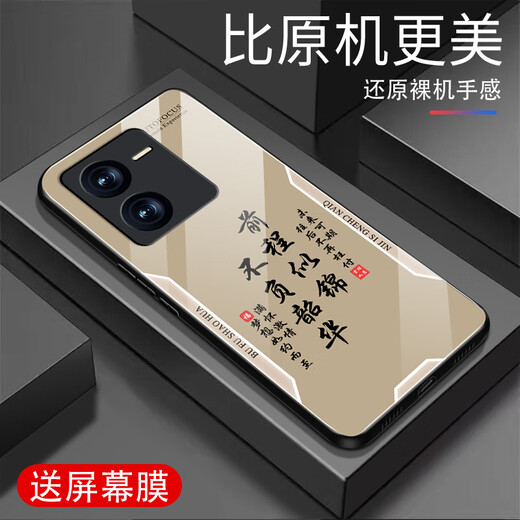 甄沛适用vivoiQOOZ8手机壳iQOOZ8X防摔手机膜钢化玻璃硬壳全包外壳防尘超薄耐脏平安文字创意男保护套 平安喜乐【流沙黄G7170】 IQOOZ8【赠膜】