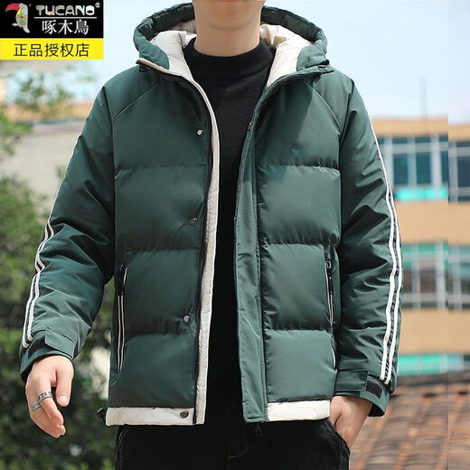 Woodpecker Men's Cotton Clothes Autumn and Winter New Style Hooded Cotton Jacket Loose and Versatile Down Cotton Thickened Short Top Black XL Recommended Weight 125-140Jin Jin is equal to 0.5 kg