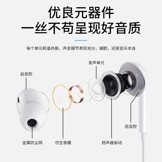 Nansheng upgraded version of wired in-ear headphones suitable for Apple Huawei vivo Xiaomi oppo Redmi Honor Android 3.5mm round hole Android mobile phone computer game karaoke Type-c flat head + in-ear noise reduction
