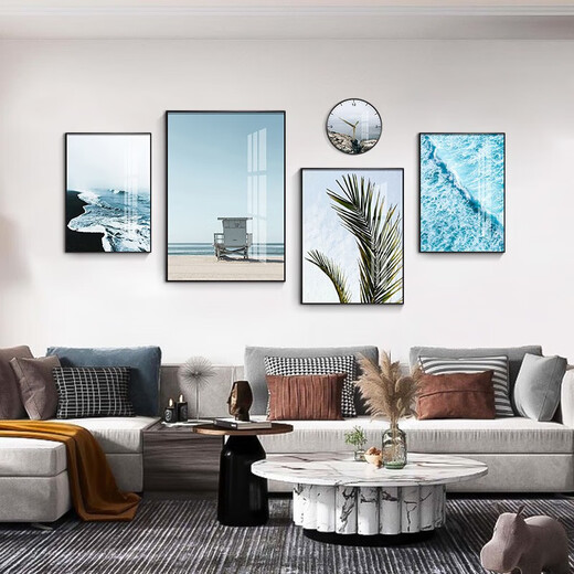 
Mohu (mohu) living room decoration painting sofa background wall mural modern simple landscape landscape painting TV wall high-end new style hanging paintings seaside landscape 15935 (including wall clock) art crystal porcelain group-black frame