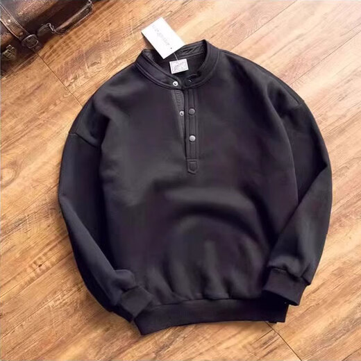 Kuraishi Kazuki Kuraishi Kazuki trendy brand Japanese retro gray Henley collar sweatshirt men's spring and autumn velvet Henley long-sleeved T-shirt black velvet XL 140-160Jin Jin is equal to 0.5 kg