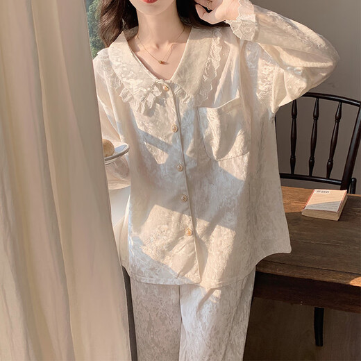 浪莎金丝绒睡衣女秋季女款2025新款长袖长裤甜美公主风花边春夏款夏季 SMSD-9925 M (建议80-100斤)