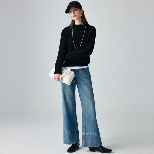 PALUOPO retro half turtleneck women's solid color cashmere sweater autumn and winter new casual knitted warm sweater ET2F8336 black XL 170/110