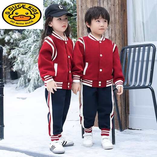 G.duck Autumn and Winter Andora Red Parent-Child Wear Kindergarten Uniform Baseball Uniform Two-piece Set Pure Cotton Red Graduation Outfit Autumn Jacket 130