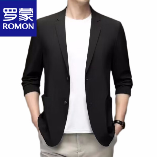 Romon Sommer -Männereis Wireless Edelstahl -Sonnenschutzanzug Jacke Solid Color Stretch Dünnanzug Top schwarz -718 4 [Vorgeschlagen 130-145jin [Jin entspricht 0,5 kg]]]