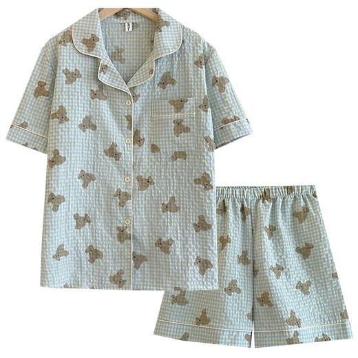 颂玫芬睡衣女夏季新网红风短开衫棉2025年可爱日系s家居服套装 s_854#双短 绿口袋花边 均码 xxl