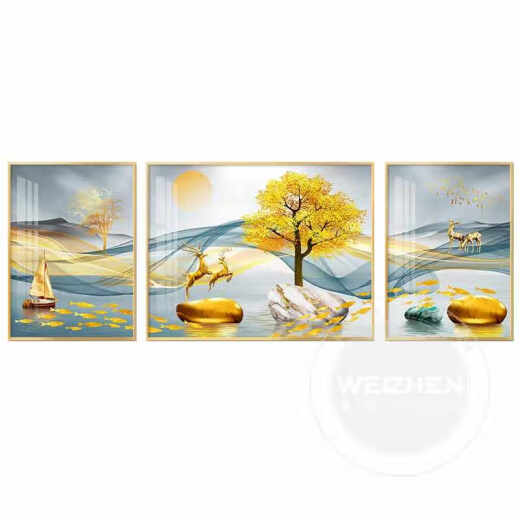 丞仔轻奢客厅装饰画沙发背景墙挂画壁画现代简约2025新款三联山水壁画 JD16822 左右35*50中间70*50 纹理油画布ps金框