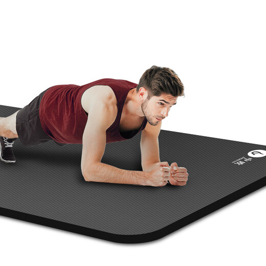 Central and European men's fitness mat large size yoga mat thickened and widened silent professional non-slip sports shock-absorbing aerobics soundproof mat black [185*61cm] with straps 10mm (thickness)