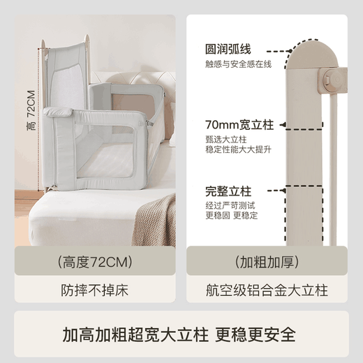 
RESFOR Crib Medium Bed Baby Bed Fence Portable Anti-pressure Bed Newborn Multifunctional Splicing Adult Bed Bed Mica Gray丨Midbed + Mosquito Net 1.5 meters (can be lifted)