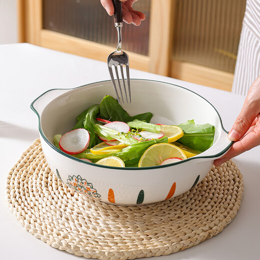 Chuanqi double-ear pickled fish bowl household large soup basin soup bowl boiled fish fillet hairy blood bowl with ears 10 inches green wood