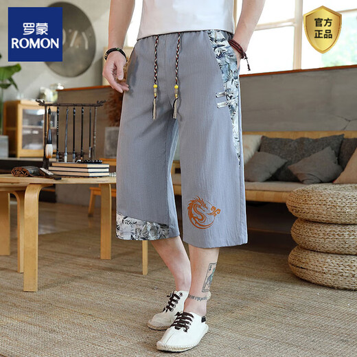 罗蒙（ROMON）中国风七分裤男夏季新中式短裤青少年个性冰丝凉感国潮休闲哈伦裤 TM-T20白色 XL