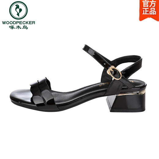 
Woodpecker White Sandals for Women 2025 New All-Match Women's Shoes Black Genuine Leather Soft Sole Mom Shoes Comfortable Black q683-4 cm 34