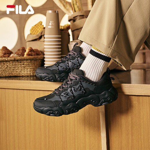 FILA Official Men's Shoes FLUID 6 Retro Sports Shoes 2025 Winter New Cat Claw 6th Generation Casual Dad Shoes Black/Shadow Black Gray-BD 42