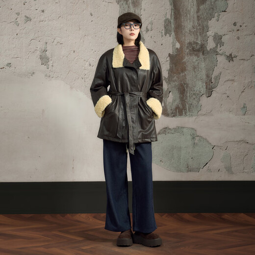 Nishimachi Village House (SETIROM) Retro Feeling Leather Jacket Women's 2025 Winter New Plush Mid-Length Style Outerwear XHAD10016 Dark Coffee One Size