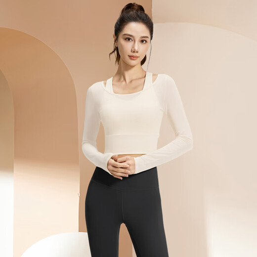 Lu Geli Yoga Wear Women's Sports Suit Autumn and Winter Tops with Padded Tights Long Sleeve Running Pilates Fitness Suit Black and White Yoga Suit XL Recommended 120-135 Jin Jin equals 0.5 kg