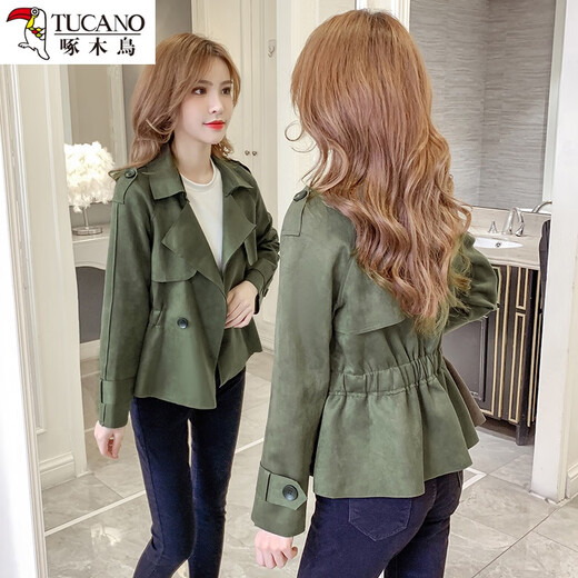 Woodpecker ins trendy coat women's windbreaker 2024 spring and autumn new thin coat short women's jacket small top military green 9923 M