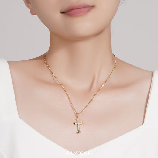 Fantimo Retro Cross Diamond Necklace for Women 18K Gold with Real Diamond Pendant High-end Jewelry Large and Small Pair of Croix Heart Cross SF Express+ Brand Gift Box