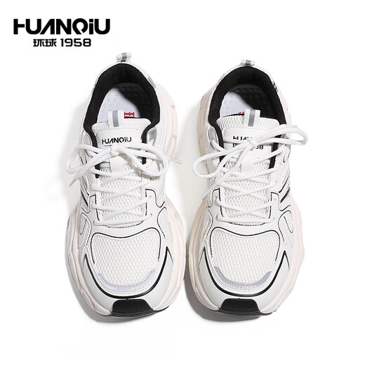 Global dad shoes men's sports outdoor casual shoes breathable lace-up trendy versatile shoes men 5009 white and black 42