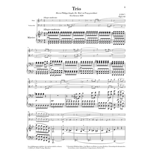 Henle Original Weber Trio in g Minor Op63 Flöte und Klavier Fingering Weber Trio in G -Moll für Klavierflöte und Cello HN687
