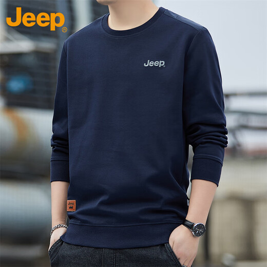 Jeep (JEEP) sweatshirt men's autumn and winter trendy loose round neck long-sleeved T-shirt men's base clothing men's royal blue XL