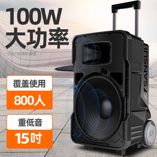 SANSUI outdoor karaoke special heavy bass square dance lever audio portable smart speaker multimedia conference with microphone 15-inch A15 electric acoustic guitar folk instrument speaker