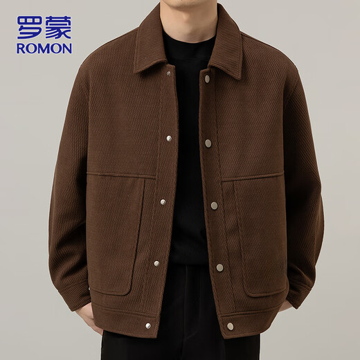 ROMON Jacket Men's Autumn and Winter Trendy Casual Loose Lapel Jacket Men's Versatile Clothes Men's Brown XL