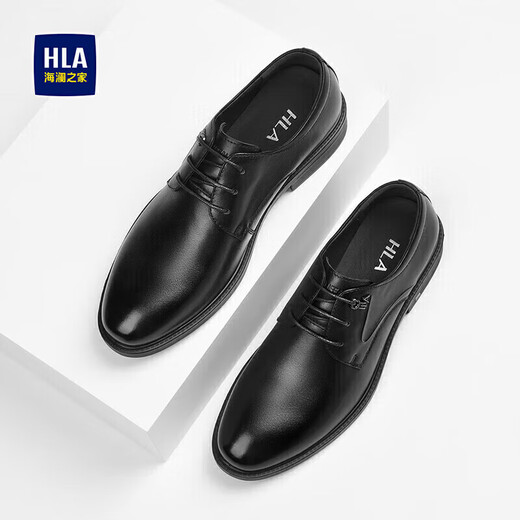 Hailan Home Hla Lederschuhe Herrenzehenschicht Cowide Formale Schuhe Großbritannien Business Casual Schuhe Männer T332 Black 42