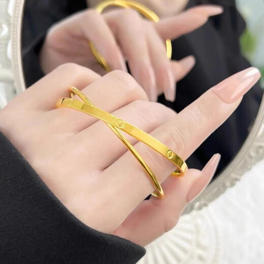 XMCK ancient double circle dot golden yellow bracelet shiny couple bracelet niche design versatile jewelry frosted double circle bracelet-57 size