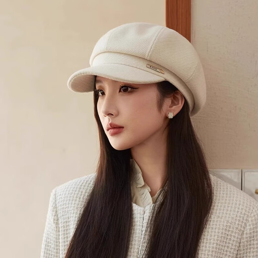 Shenggeer Hat Women's Spring and Autumn Korean Style Fashion Versatile Octagonal Beret Showing Face Small Retro Painter Hat British Peaked Cap Brown