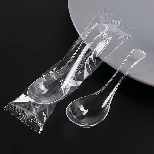 Shining Strong Disposable Spoons Independently Thick Packaged Hard Takeaway Fast Food Spoons Transparent Plastic Spoons Crystal Spoons 200 Count-Individually Packaged Disposable Transparent Spoons