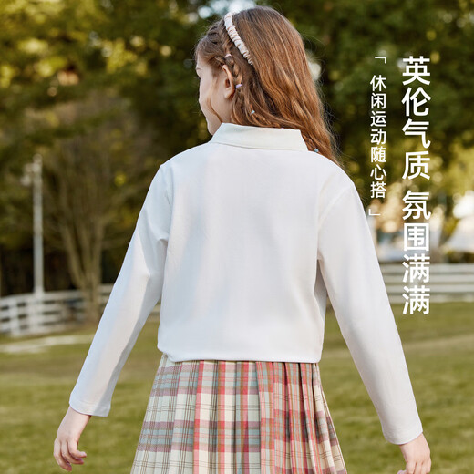 ASK JUNIOR Girls T-shirt 2026 Spring Solid Color Sports Leisure Versatile Children's Running Polo Shirt White 130