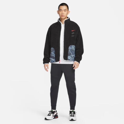 Nike (Nike) Veste du haut du printemps et automne pour hommes Nouveaux imitation chaude Lamb Velvet Stand Collar Fashion Sportswear Veste décontractée FZ6194-010 / Black / Year of Dragon Limited M (170) / suggéré 120-130jin [Jin est égal à 0,5 kg]