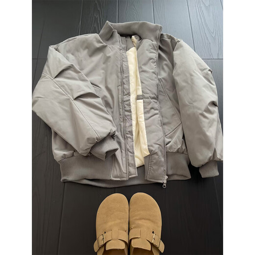 Jufeng Gray Cleanfit Flight Jacket Cotton Jacket Men's Winter Thickened Warm Cotton Jacket Short Profile Stand Collar Baseball Jacket Light Gray Cotton Upgraded M