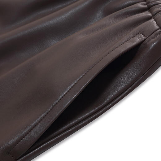 Gloria PU leather shorts for women 2025 new autumn and winter popular wear high waist pants for small people 1ECC1A450 90Y dark brown S