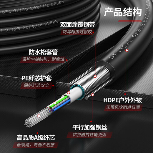诺可信（Nokoxin）GYXTW室外单模铠装成品光缆免熔接2芯4 6 8芯LC/SC/FC接头光纤跳线 防水防潮抗拉架空管道架空尾缆 室外成品铠装光缆4芯 SC-SC 200米