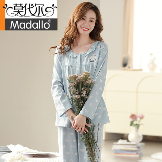 Pajamas modal Spring and Automne Coton Pure Coton à manches longues à manches longues, All Cotton Summer Mince-d'âge d'âge Mother Cardigan Suit, C9272 HEAR POLTE PIDER CAT PRINT, M CODE (RECOMMANDÉ 90-110JIN [JIN est égal à 0,5 kg]))