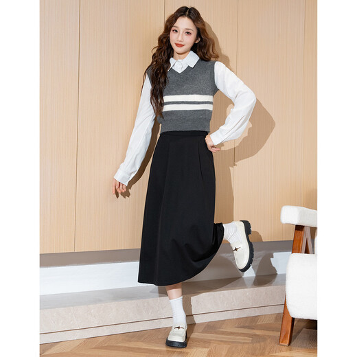 TonLion 2024 Women's High Waist Slit Half-length Skirt Black M