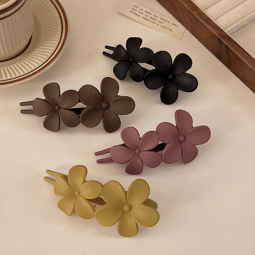 Jiuvia flower hairpin back of head hair plug decoration female Korean style clip going out large duckbill hairpin female JYFJ99 flower coffee color