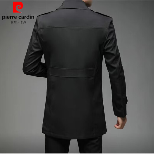 皮尔卡丹（pierre cardin）品牌风衣男士中青年秋季新款外套中长款风衣小西装领夹克爸爸上衣 黑色薄款 175/L 110-130斤