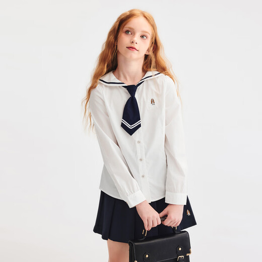 Hush Puppies children's clothing for children, girls and older children, autumn new casual pure cotton cloud-like comfortable care shirt, original white 150 cm